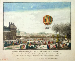 La fuite de Jacques Charles (1746-1823) et Nicholas Robert (1761-1828) du Jardin des Tuileries, 1er décembre 1783